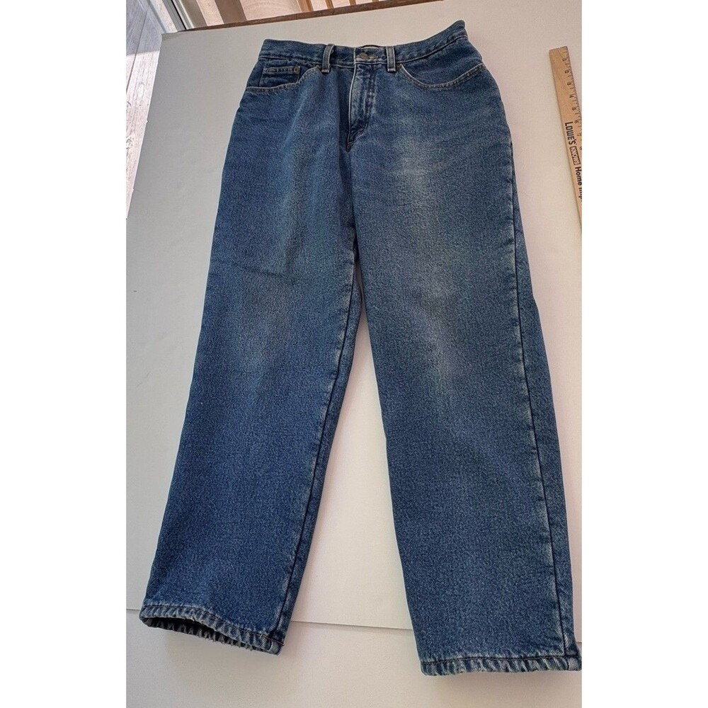 LL Bean Jeans 10 Petite Blue Lined Relaxed Original Fit Denim Pants Read
